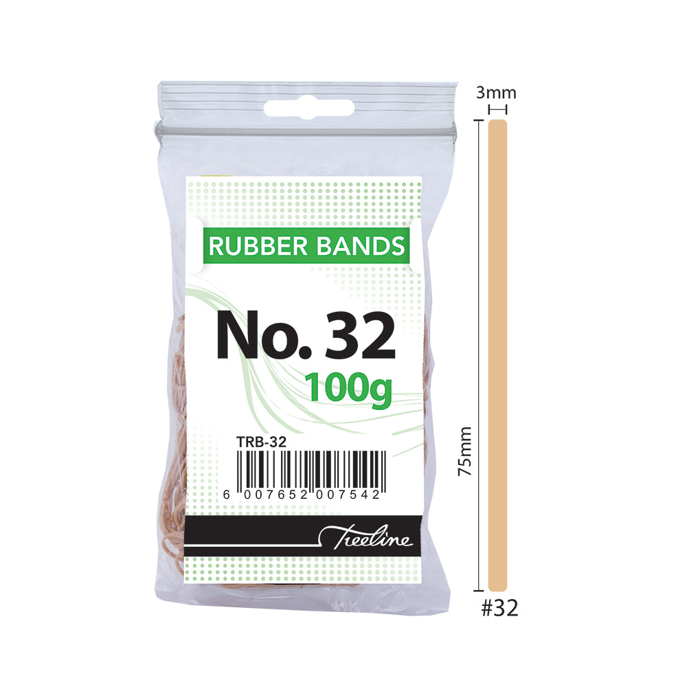 Rubber Bands 100g pack - No. 32 - 75mm Flat Length (Double) 3mm Width