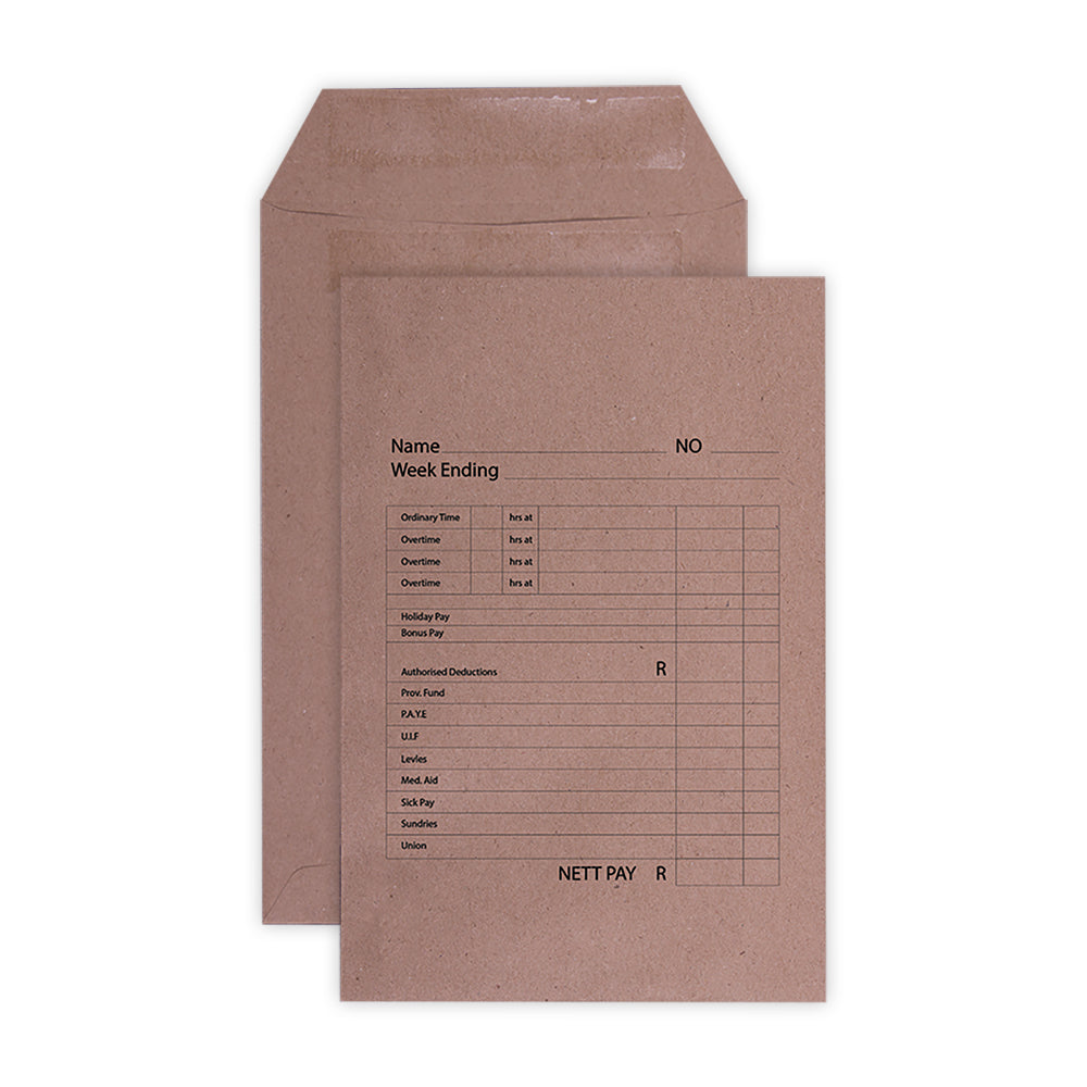 Wage Envelopes Self Seal 152x102mm - Printed Manilla 500's