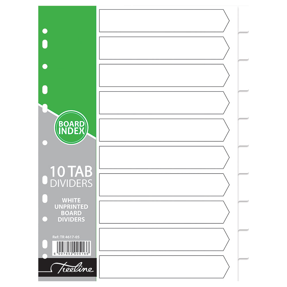 File Dividers A4 Board - 10 Tab Unprinted White