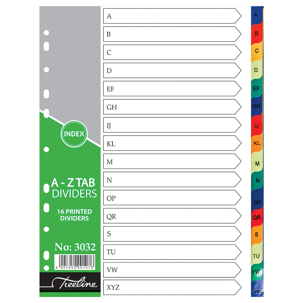 File Dividers A4 PVC Rainbow - A-Z 16 Tab Printed