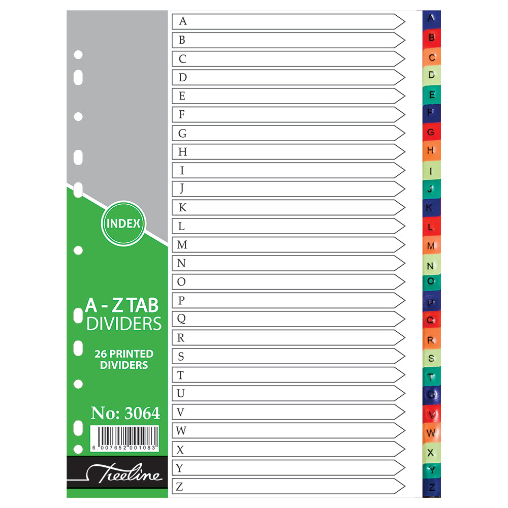 File Dividers A4 PVC Rainbow - A-Z 26 Tab Printed
