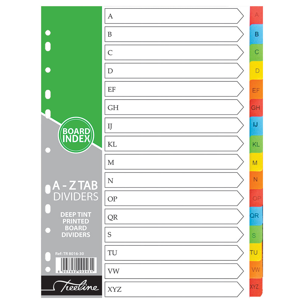 File Dividers A4 Board Deep Tint - A-Z 16 Tab Printed