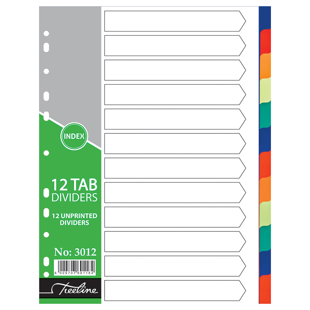 File Dividers A4 PVC Rainbow - 12 Tab Unprinted