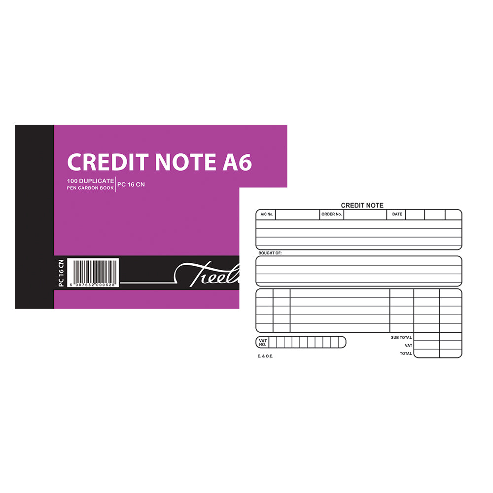 A6 Pen Carbon Book Duplicate 100's - Credit Note Landscape