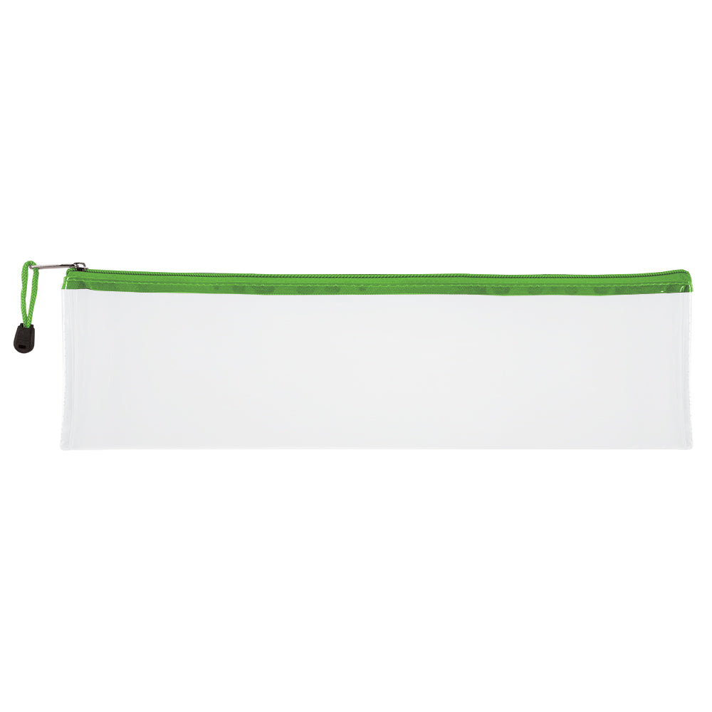 Transparent Pencil Bag with Coloured Zip - 33cm - Green