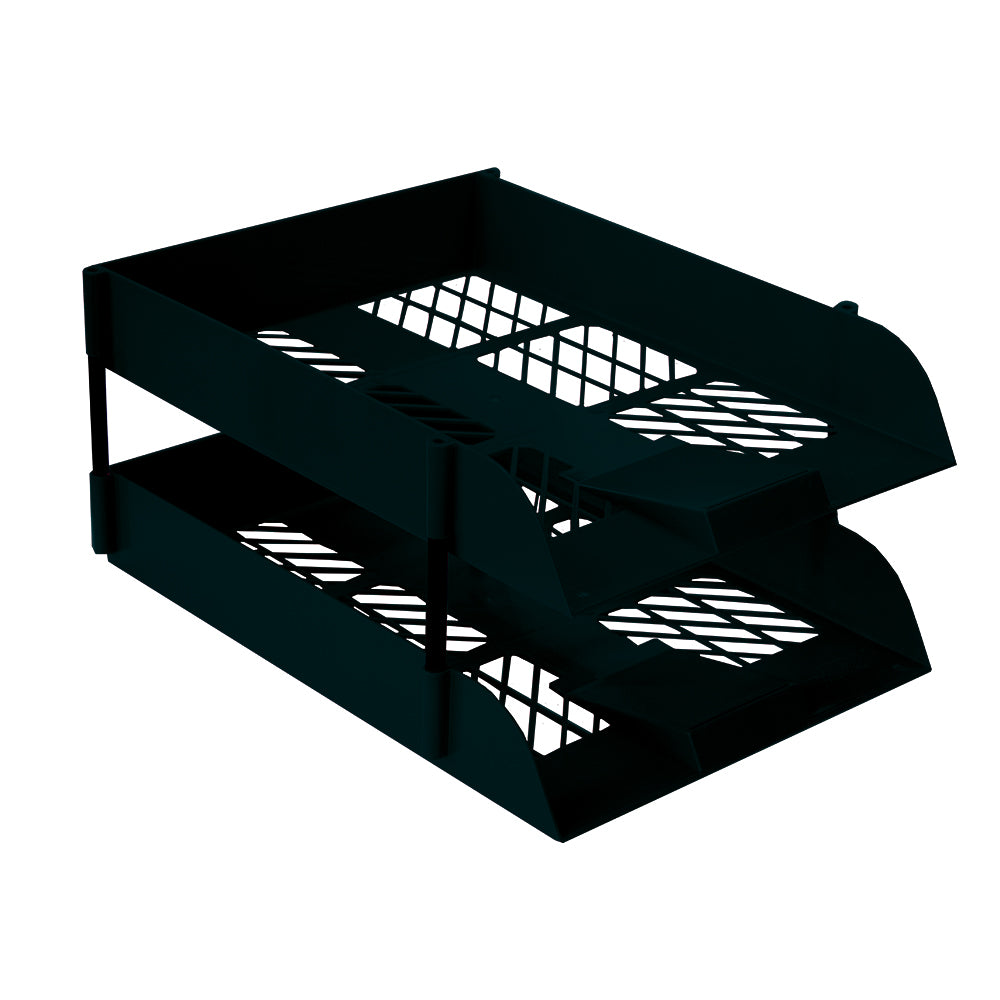 Desk Letter Tray Set - 2 Trays Including 1 Set of Risers - Shrink-wrapped - Black