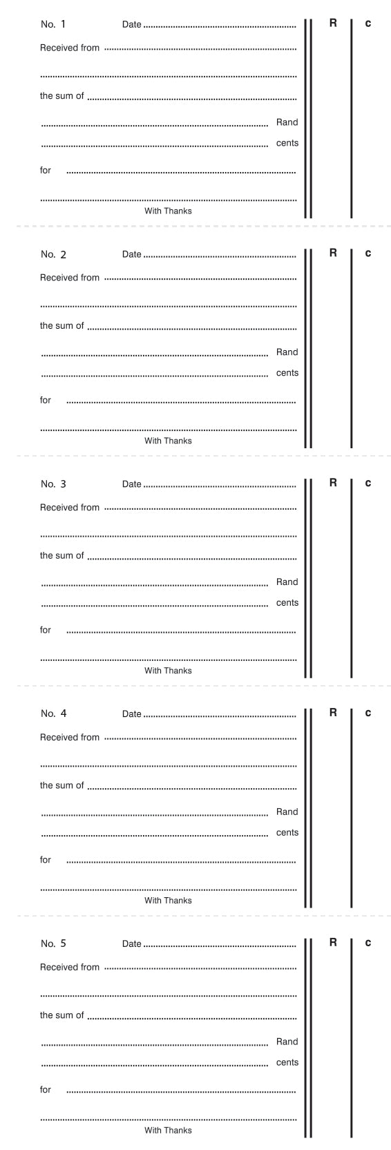 Cash Receipt Book 5 to view in Duplicate Numbered 280 x 105 - 200's