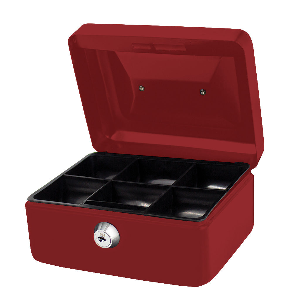 6" Cash Boxes - Metal with Keys & Inner Tray - 150mm - Red