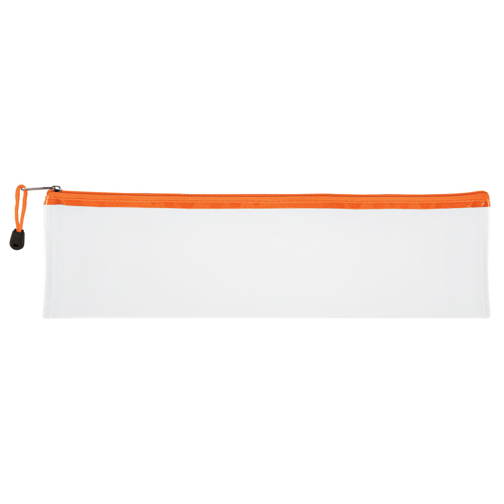 Transparent Pencil Bag with Coloured Zip - 33cm - Orange
