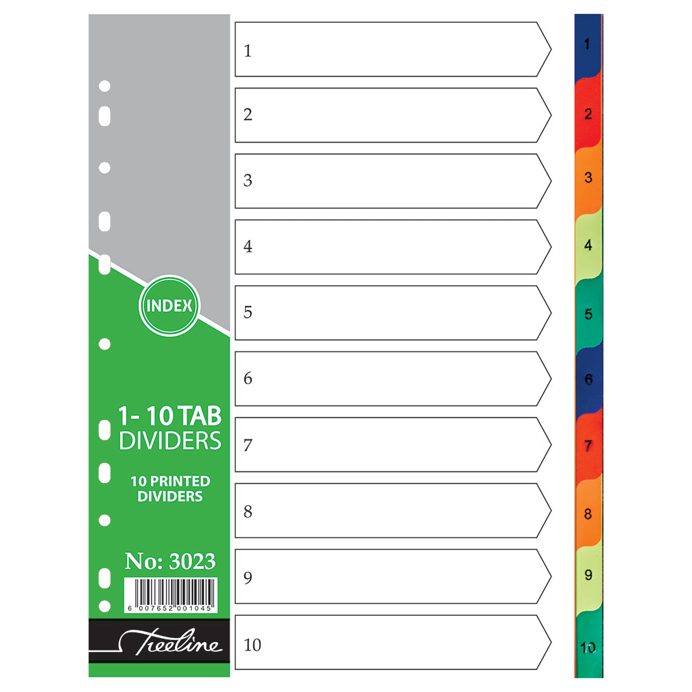 File Dividers A4 PVC Rainbow - 1-10 Tab Printed