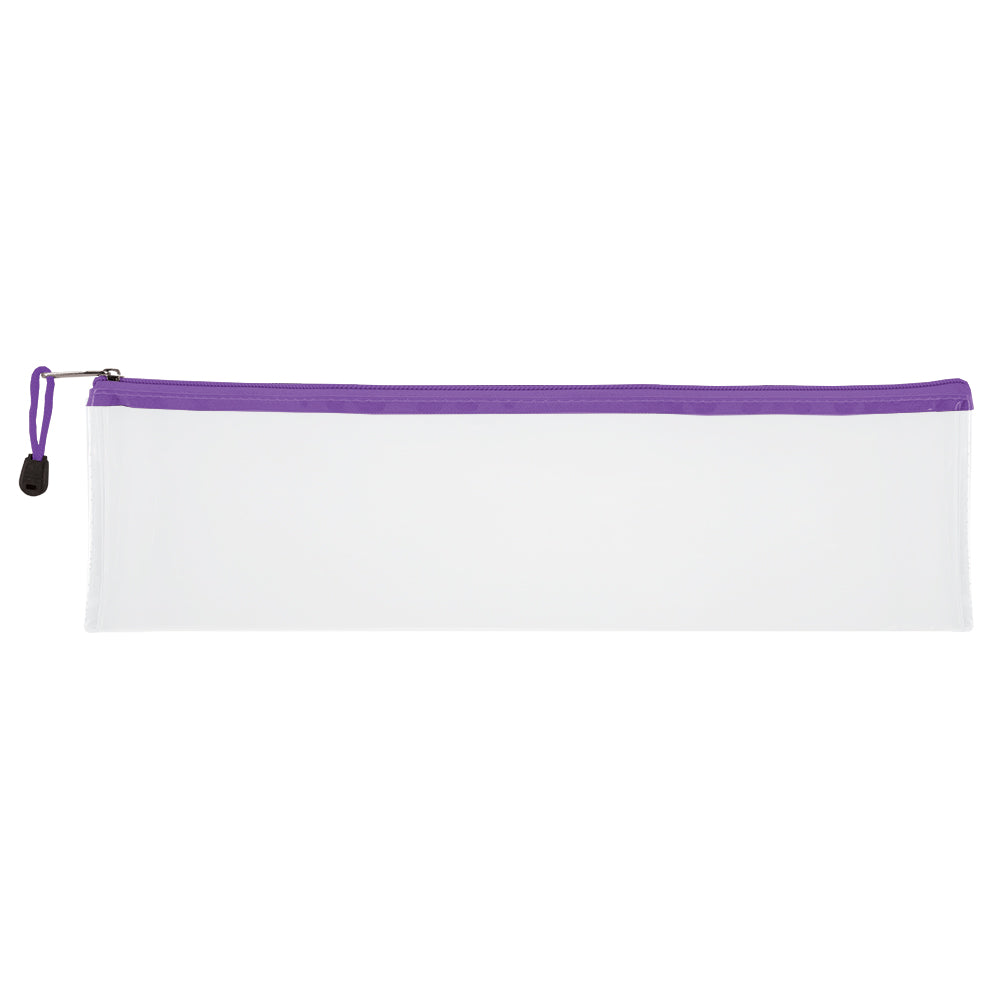 Transparent Pencil Bag with Coloured Zip - 33cm - Purple