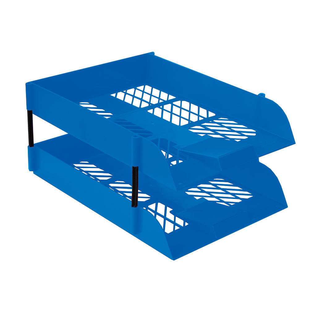 Desk Letter Tray Set - 2 Trays Including 1 Set of Risers - Shrink-wrapped - Blue