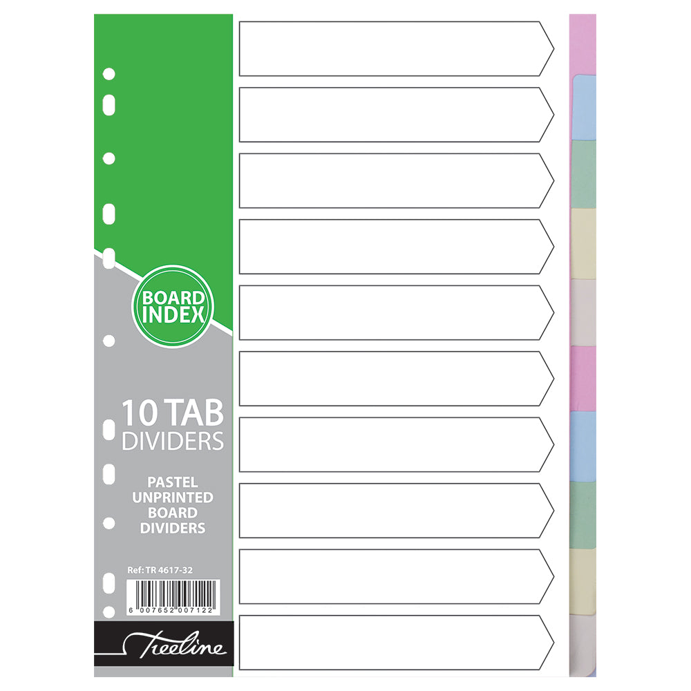 File Dividers A4 Board - 10 Tab Unprinted Pastel