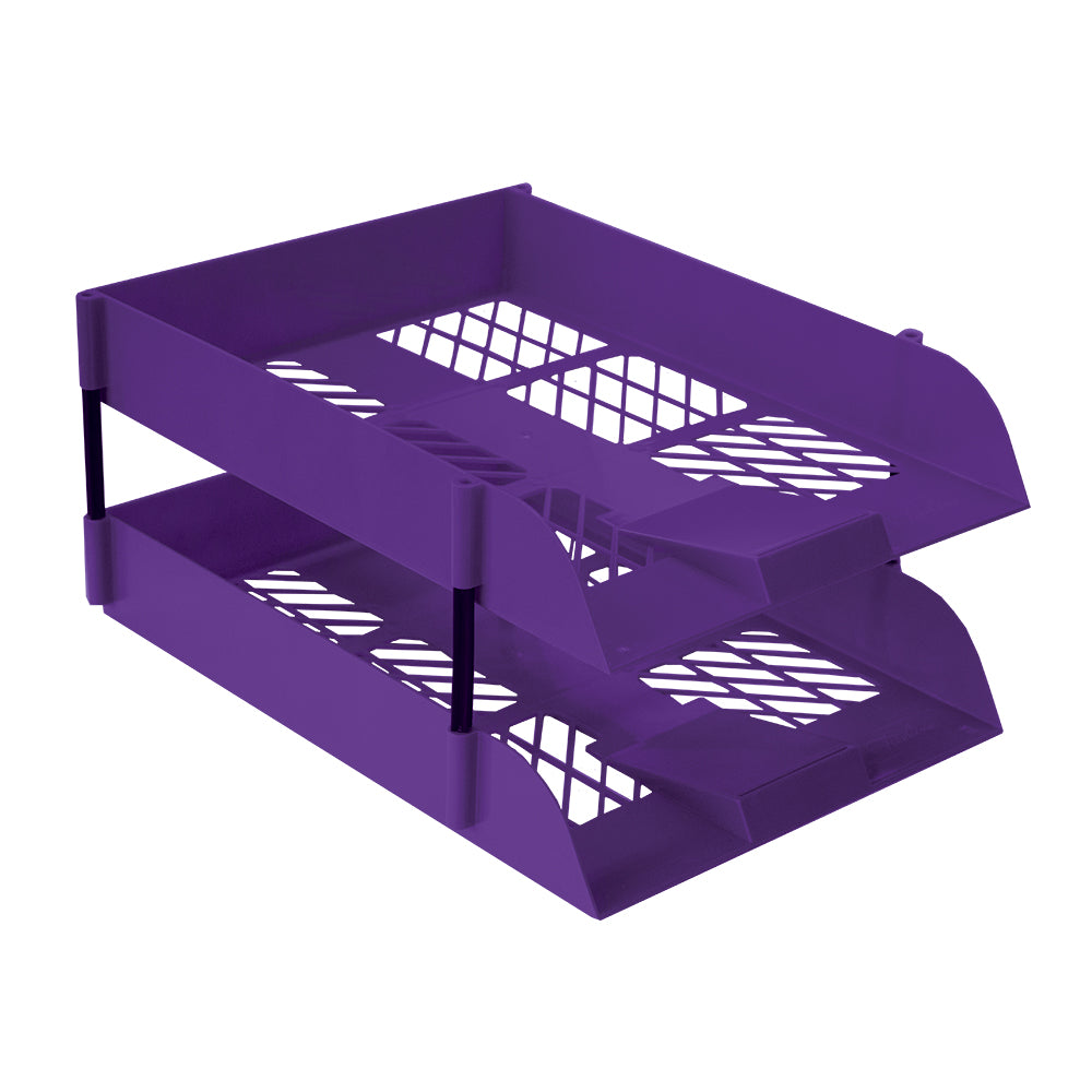Desk Letter Tray Set - 2 Trays Including 1 Set of Risers - Shrink-wrapped - Electric Purple