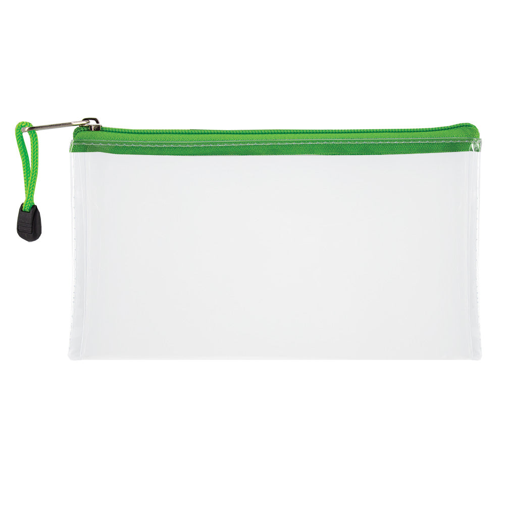Transparent Pencil Bag with Coloured Zip - 22cm - Green