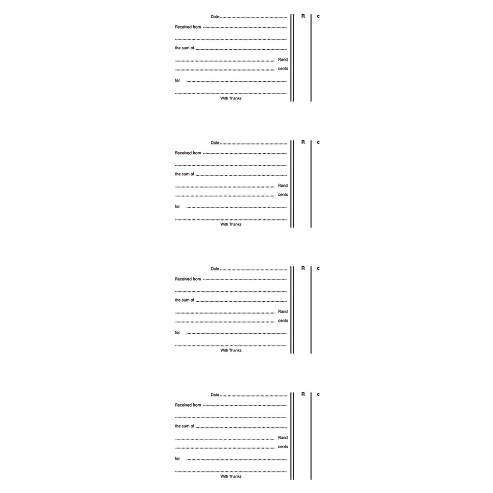 Cash Receipt Book 4 to view in Duplicate Numbered 280 x 105 - 200's