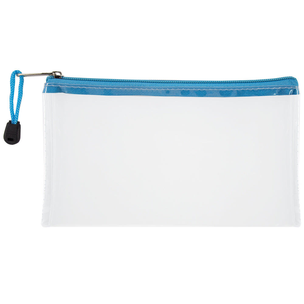 Transparent Pencil Bag with Coloured Zip - 22cm - Blue