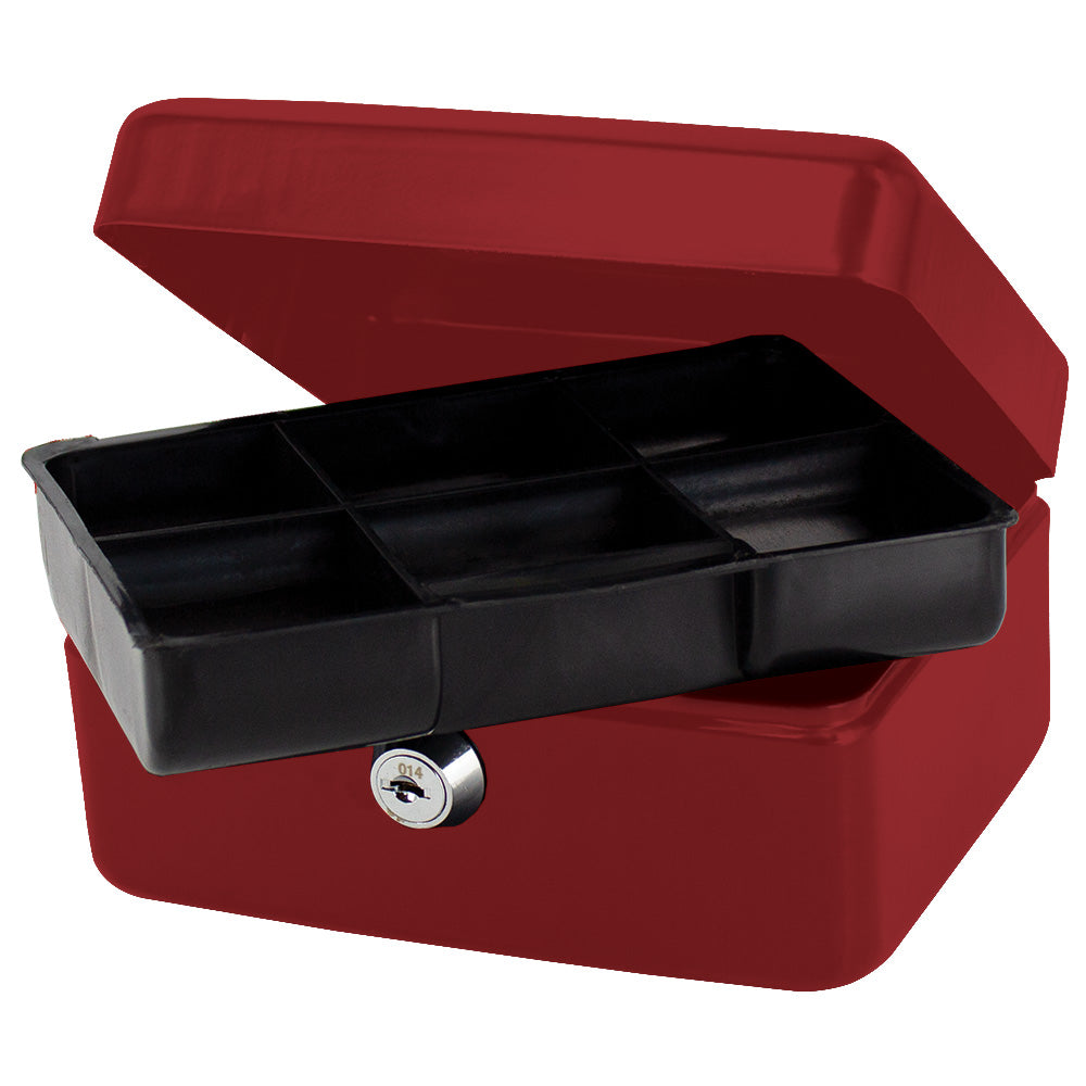 6" Cash Boxes - Metal with Keys & Inner Tray - 150mm - Red