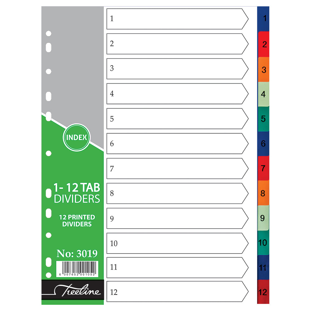 File Dividers A4 PVC Rainbow - 1-12 Tab Printed