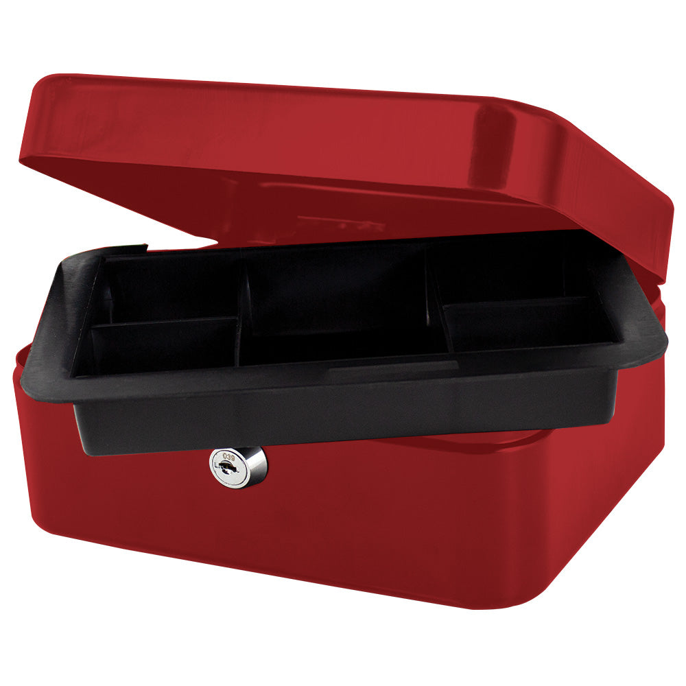8" Cash Boxes - Metal with Keys & Inner Tray - 200mm - Red