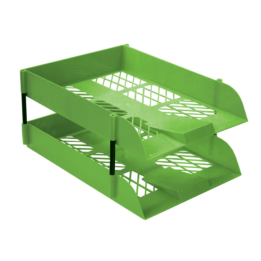 Desk Letter Tray Set - 2 Trays Including 1 Set of Risers - Shrink-wrapped - Lime Green