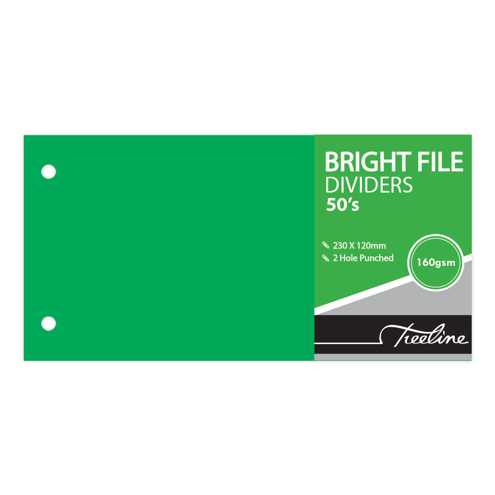 Bright File Dividers 50's 2 Hole Punched 230x120mm - Green