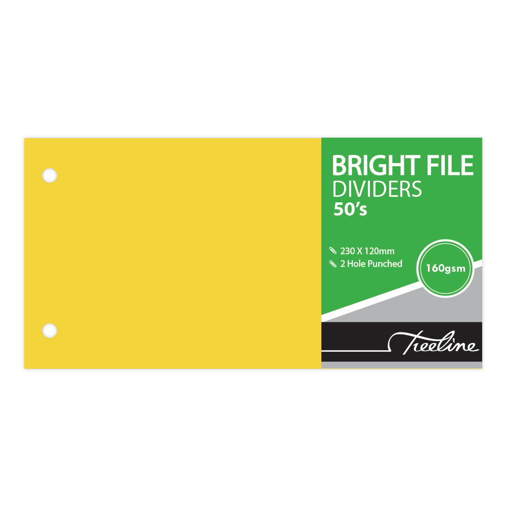 Bright File Dividers 50's 2 Hole Punched 230x120mm - Yellow