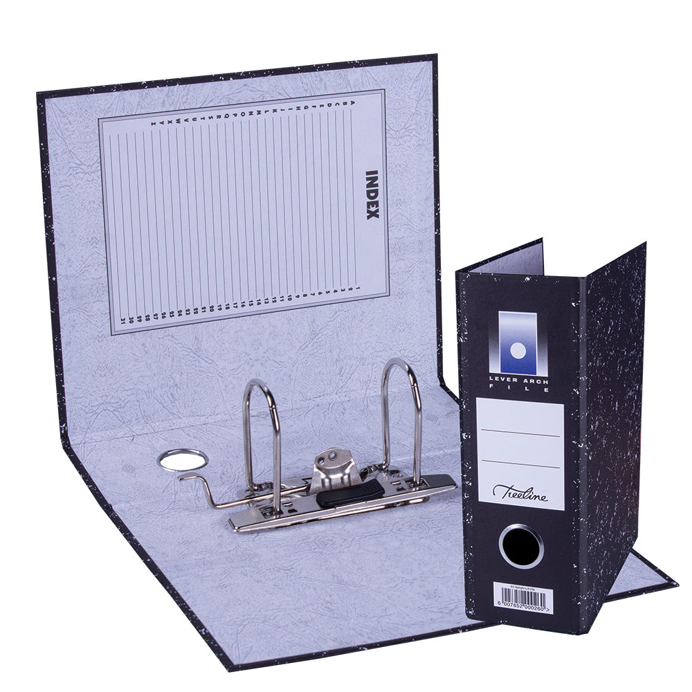 A5 Lever Arch File Mottled Board Octovo Upright with Metal Compressor - 234mm height - 80mm Spine