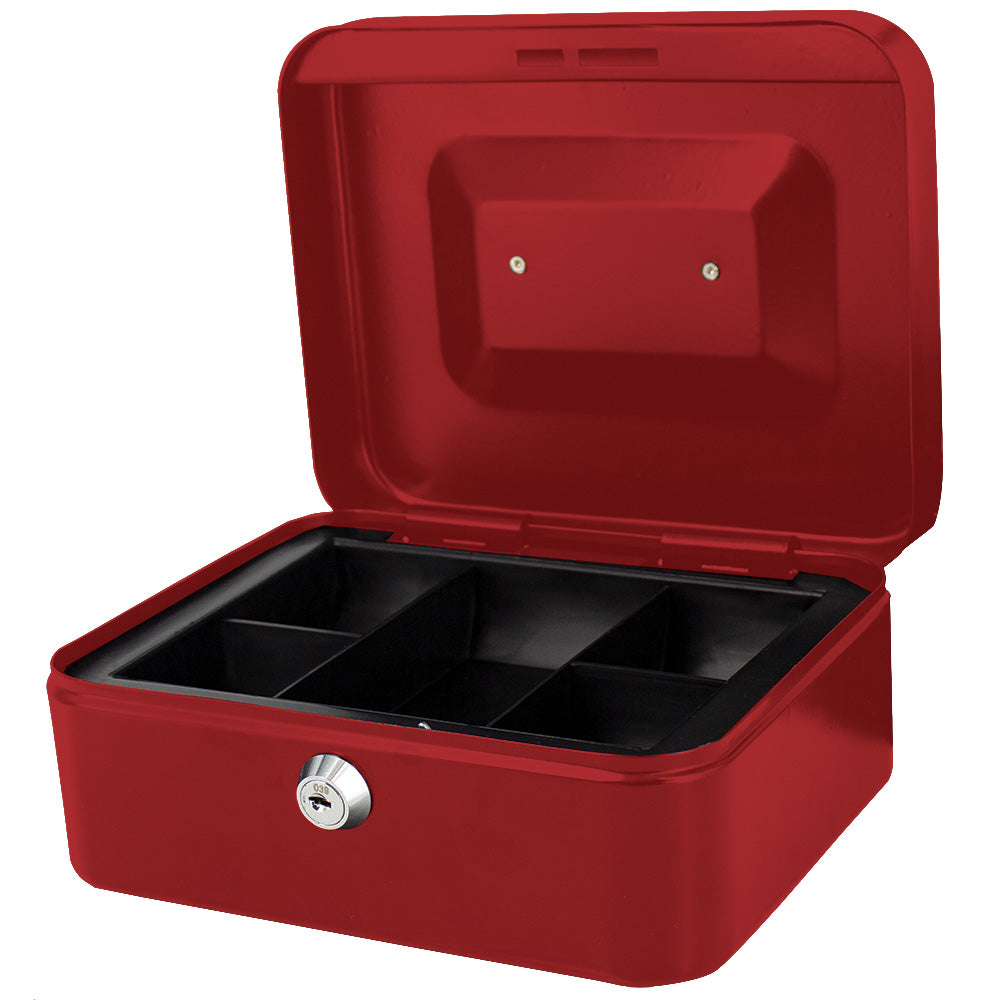 8" Cash Boxes - Metal with Keys & Inner Tray - 200mm - Red