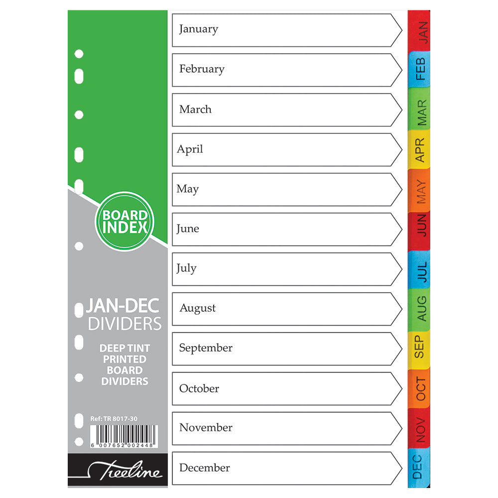 File Dividers A4 Board Deep Tint - Jan-Dec Printed
