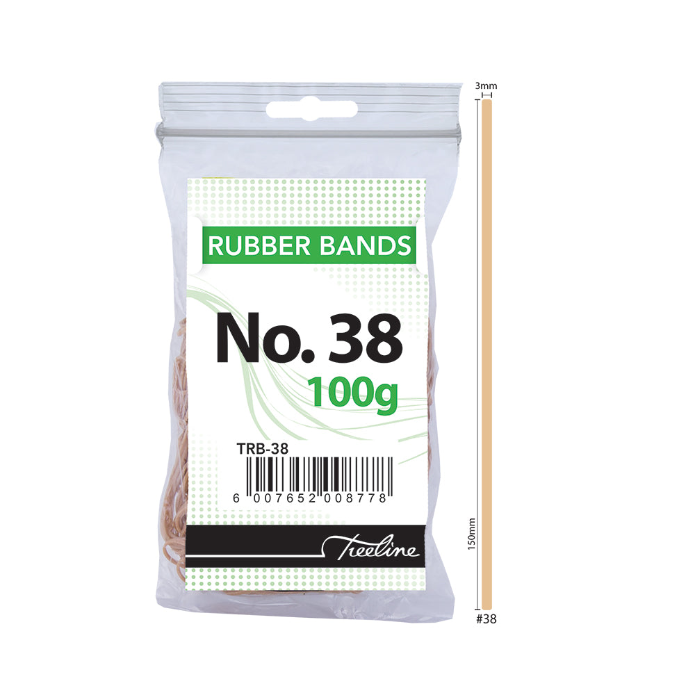Rubber Bands 100g pack - No. 38 - 150mm Flat Length (Double) 3mm Width