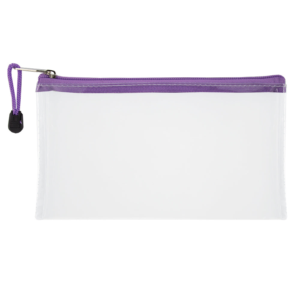 Transparent Pencil Bag with Coloured Zip - 22cm - Purple
