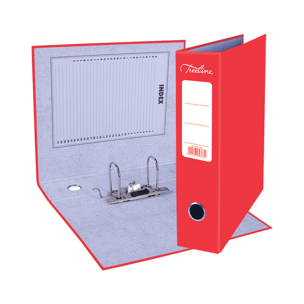 A4 Lever Arch File - Mottled Board with Metal Compressor - 317mm height - 80mm Spine - Red