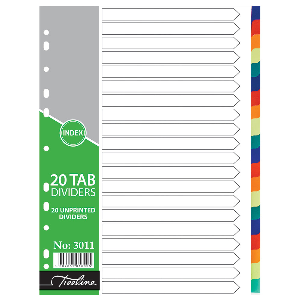 File Dividers A4 PVC Rainbow - 20 Tab Unprinted