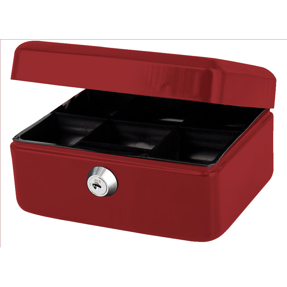 6" Cash Boxes - Metal with Keys & Inner Tray - 150mm - Red
