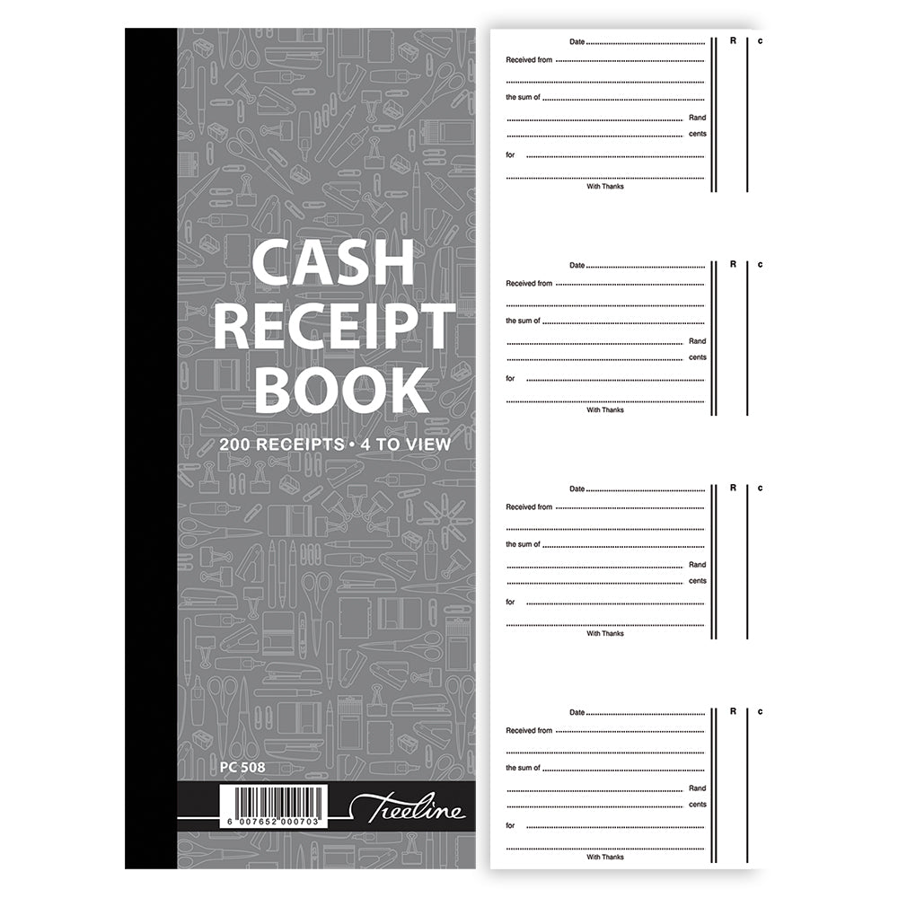 Cash Receipt Book 4 to view in Duplicate Numbered 280 x 105 - 200's