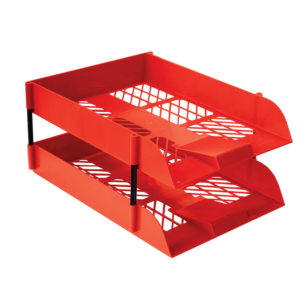 Desk Letter Tray Set - 2 Trays Including 1 Set of Risers - Shrink-wrapped - Red