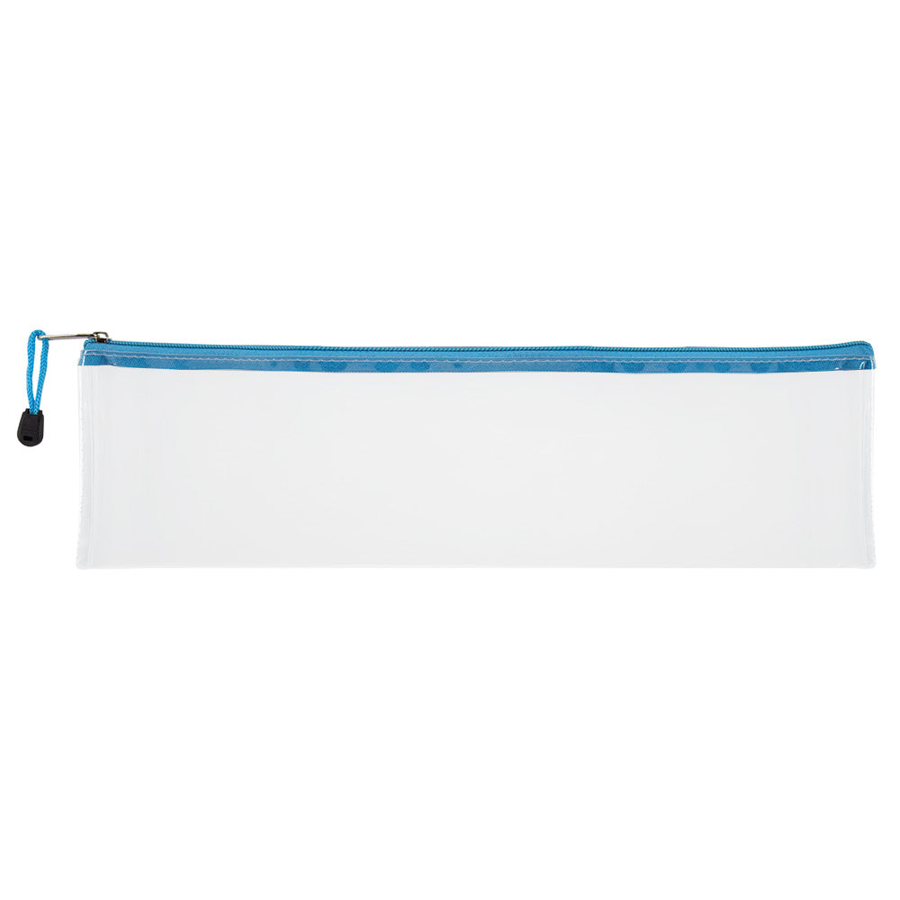 Transparent Pencil Bag with Coloured Zip - 33cm - Blue