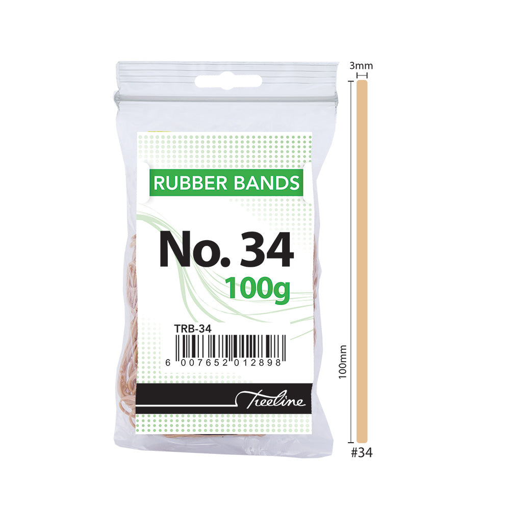 Rubber Bands 100g pack - No. 34 - 100mm Flat Length (Double) 3mm Width