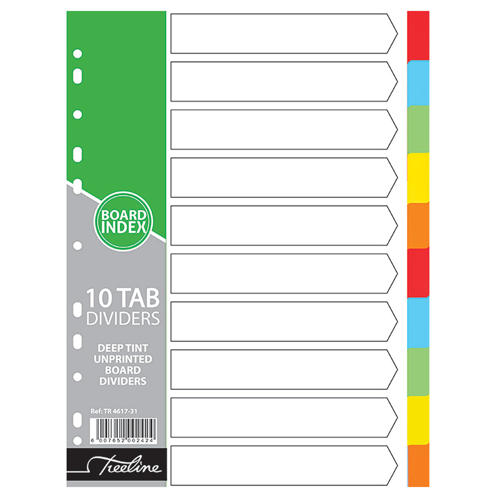 File Dividers A4 Board Deep Tint - 10 Tab Unprinted
