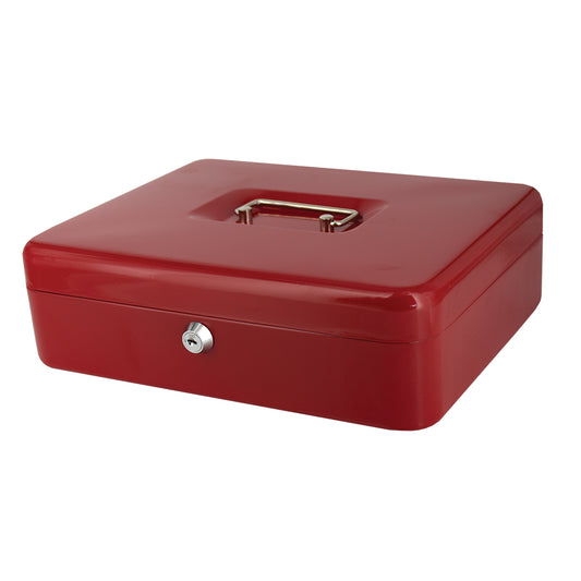 12" Cash Boxes - Metal with Keys & Inner Tray - 300mm - Red