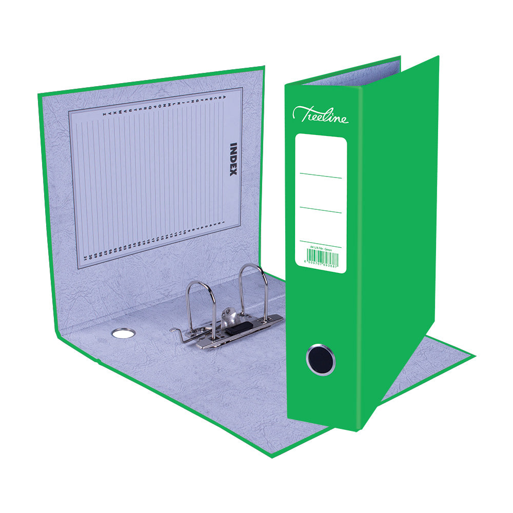 A4 Lever Arch File - Mottled Board with Metal Compressor - 317mm height - 80mm Spine - Green