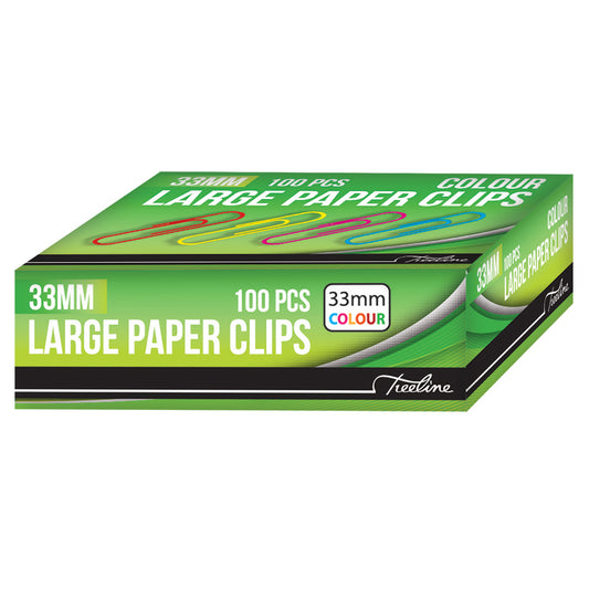 Large Paper Clips PVC Coated 33mm - 100's (Gemclips) - Assorted