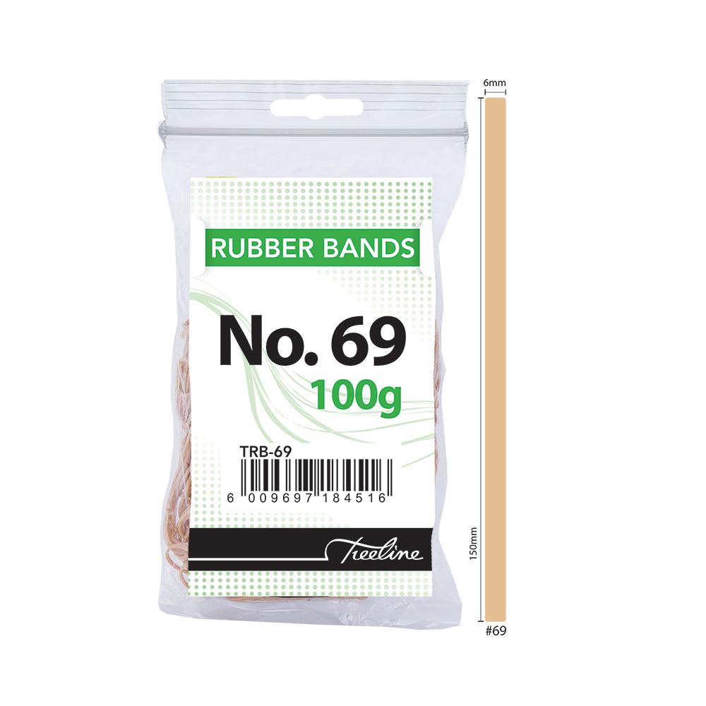 Rubber Bands 100g pack - No. 69 - 150mm Flat Length (Double) 6mm Width