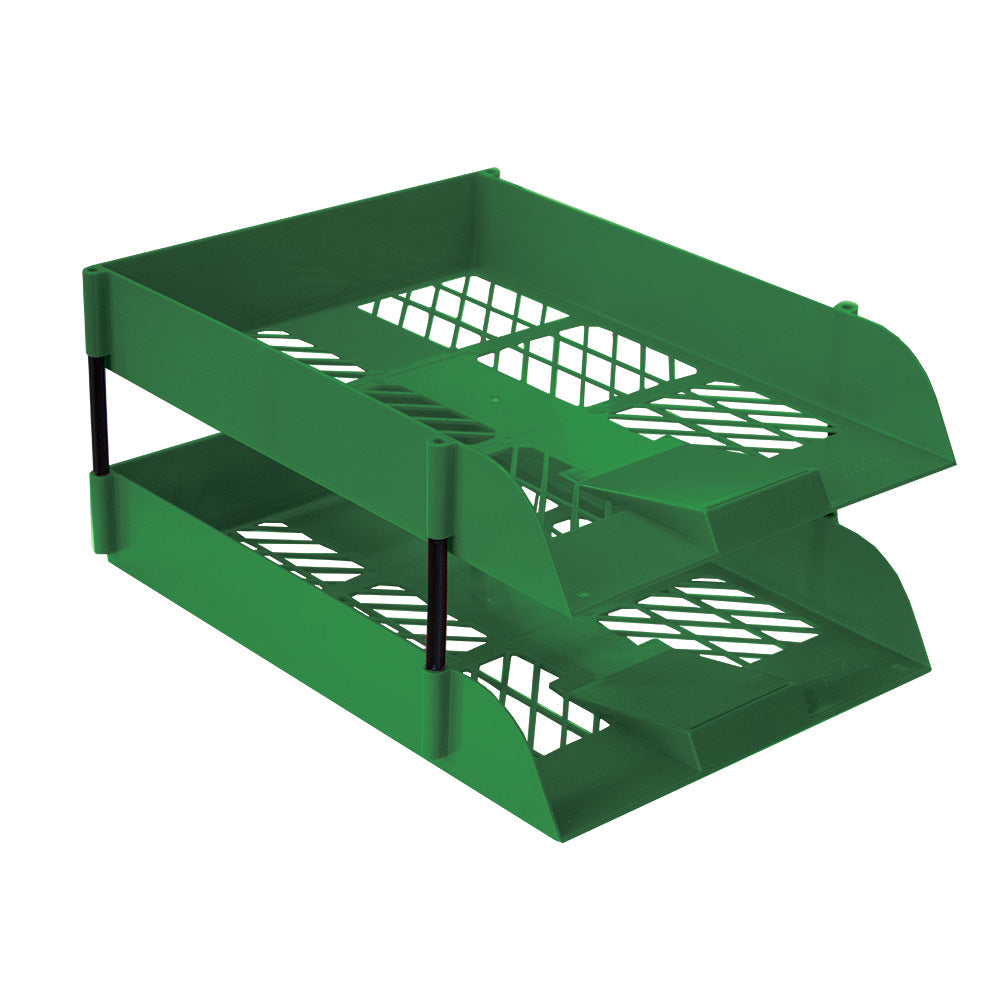 Desk Letter Tray Set - 2 Trays Including 1 Set of Risers - Shrink-wrapped - Green