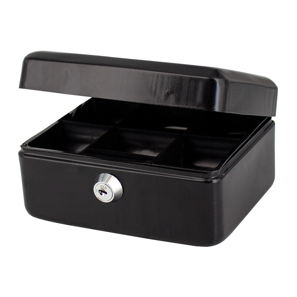 6" Cash Boxes - Metal with Keys & Inner Tray - 150mm - Black