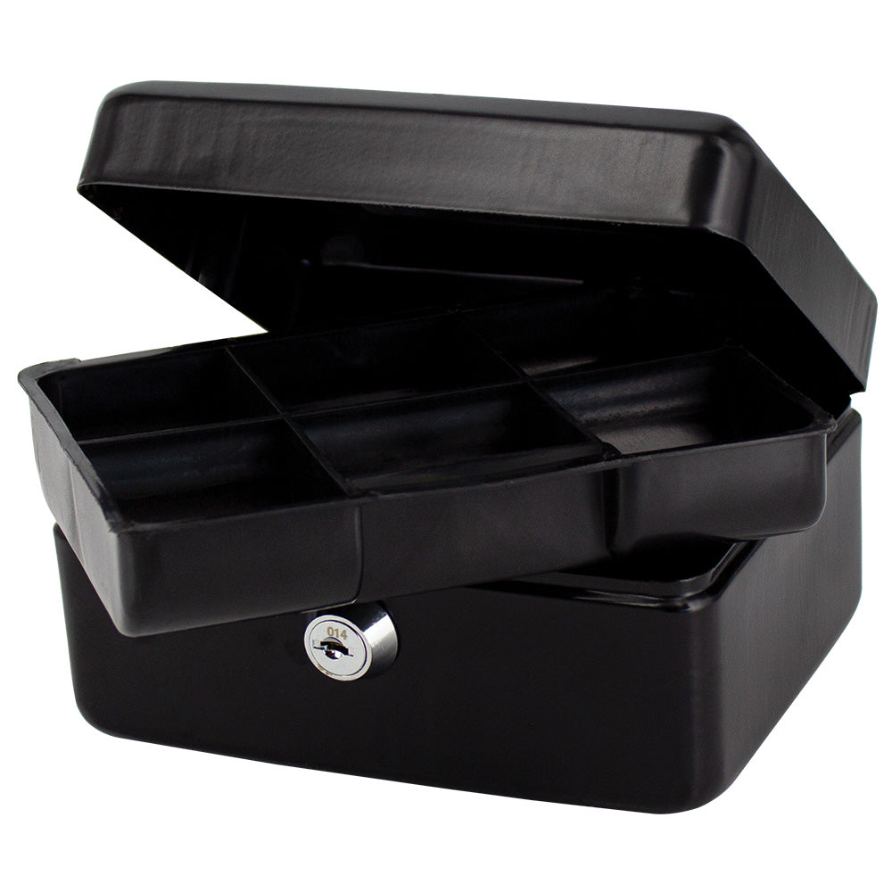 6" Cash Boxes - Metal with Keys & Inner Tray - 150mm - Black