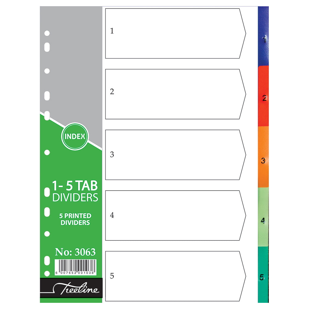 File Dividers A4 PVC Rainbow - 1-5 Tab Printed