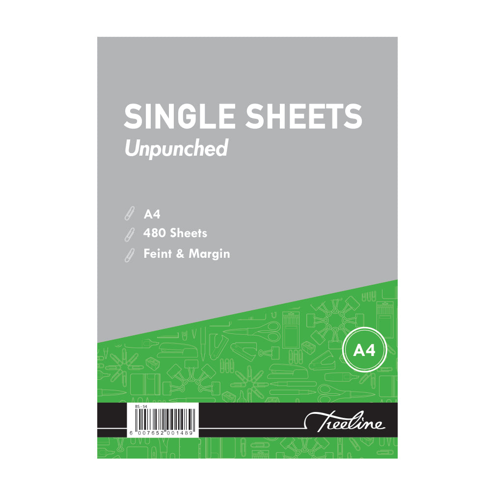 Single Sheet Ruled Paper - 60gsm - Feint & Margin - 480 sheets - Unpunched