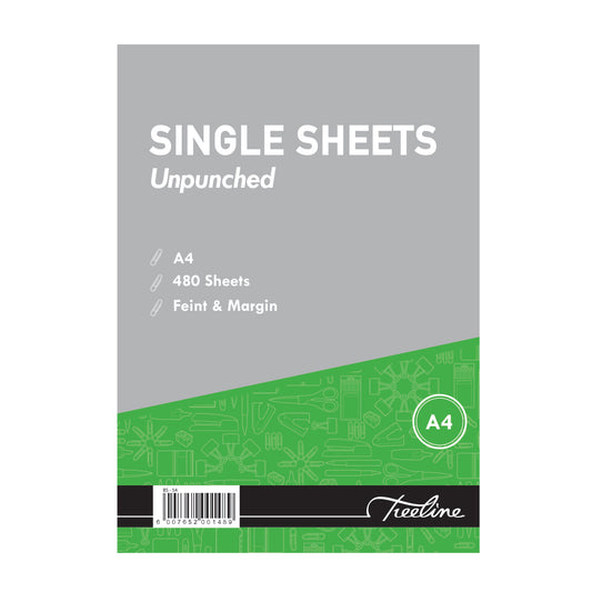 Single Sheet Ruled Paper - 60gsm - Feint & Margin - 480 sheets - Unpunched